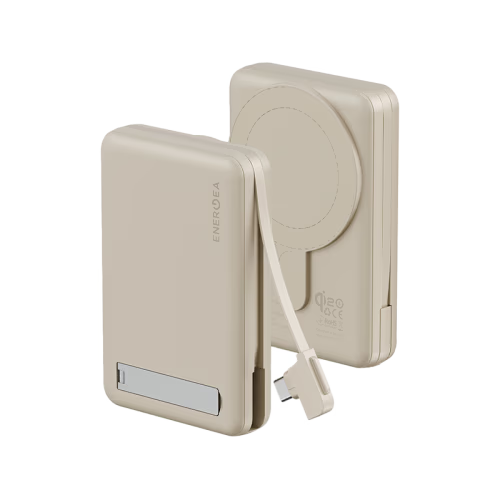 Energea MagPac Pro Plus MagSafe 10000mAh Power Bank Built-In USB-C Cable With Built In Stand - Sand