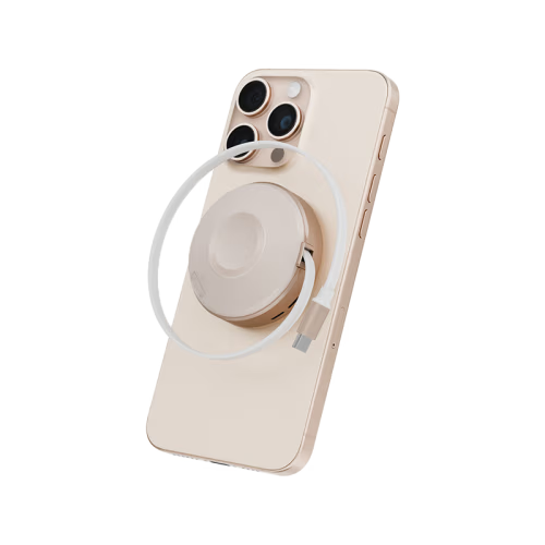 Energea MagDuo Arc 2 In 1 MagSafe Charger With Apple Watch Charger With Retractable USB-C Cable - Gold