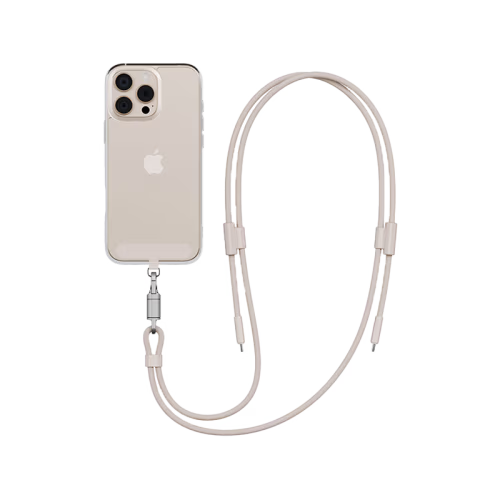 Energea Lasso 2-In-1 USB-C to USB-C 240W 480Mbps Lanyard With Charging Cable 1.5M - Sand