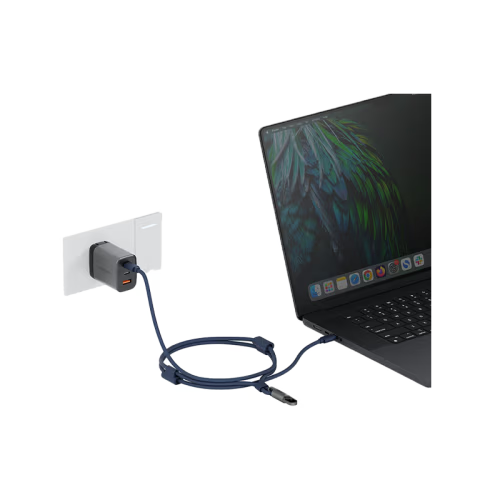 Energea Lasso 2-In-1 USB-C to USB-C 240W 480Mbps Lanyard With Charging Cable 1.5M - Blue