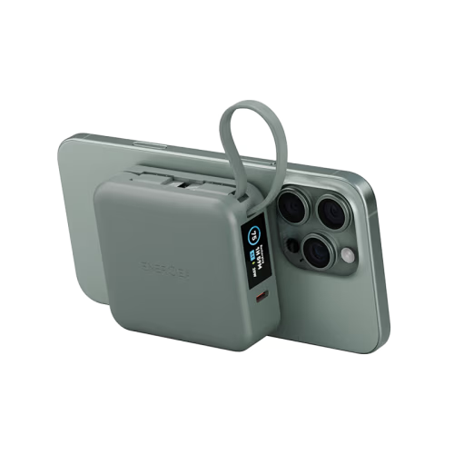 Energea Magpac Mini Plus Wireless Power Bank 10000mAh With Build in USB-C Cable & Display - Sage