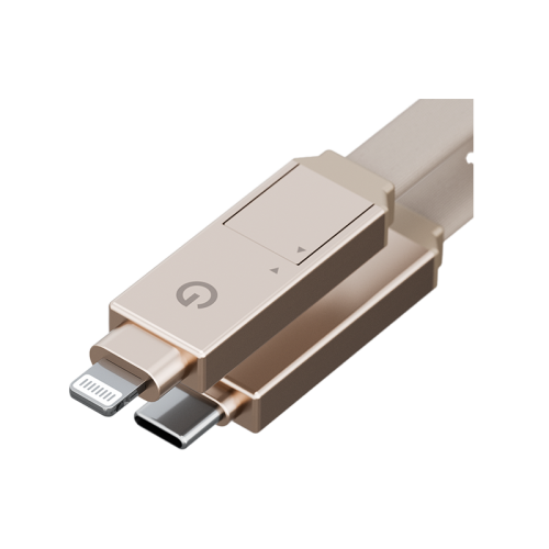 ENERGEA Sheath - 2-In-1 USB-C To USB-C + Lightning Cable 480Mbps 60W - 1M - Gold