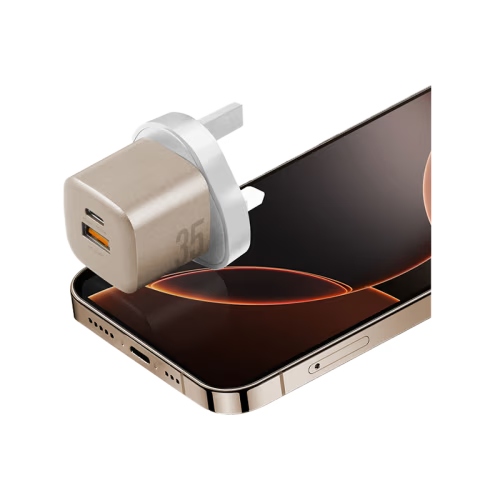 Energea Ampcharge 1-Port USB-C and 1-Port USB-A 35W GaN Wall Charger - Gold