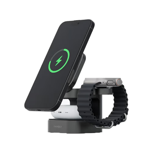 Energea MagCube 3 IN 1 Foldable Magsafe Fast Wireless Charger - Gunmetal
