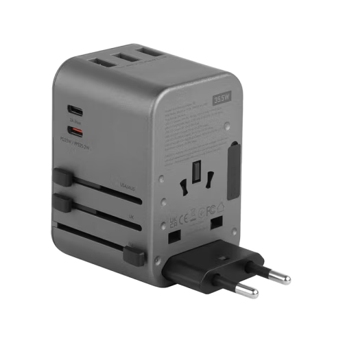 Energea Travelworld 2-Port USB-C and 3-Port USB-A 35W PD Travel Adapter - Gunmetal
