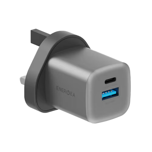 Energea Ampcharge 1-port USB-C and 1-port USB-A 35W GaN Wall Charger - Gunmetal