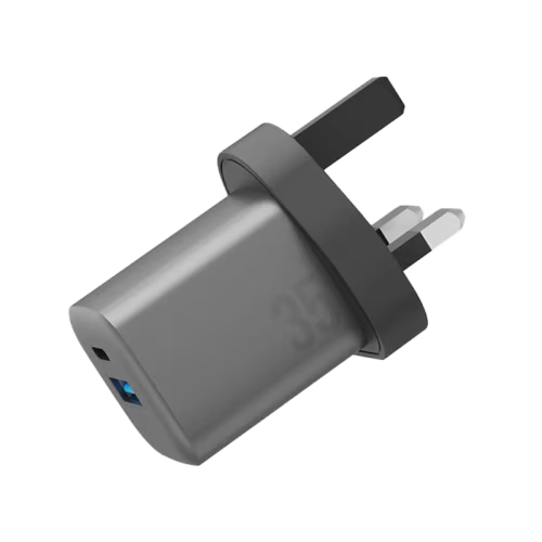Energea Ampcharge 1-port USB-C and 1-port USB-A 35W GaN Wall Charger - Gunmetal
