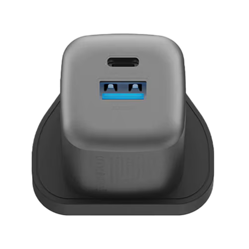Energea Ampcharge 1-port USB-C and 1-port USB-A 35W GaN Wall Charger - Gunmetal