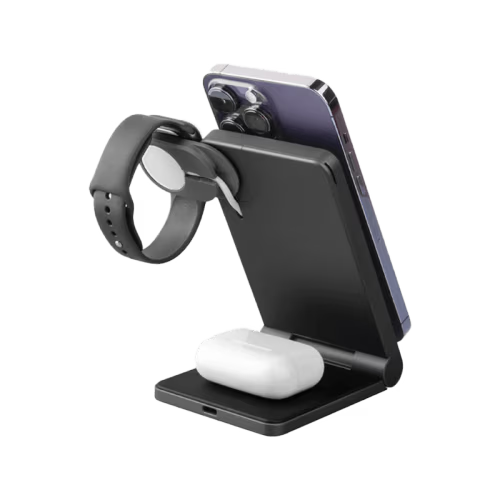 Energea MagTrio 3 IN 1 Foldable Magnetic Fast Wireless Charger - Gunmetal