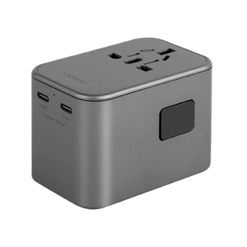 Energea Travelworld 2-Port USB-C and 1-Port USB-A GaN 65W Travel Adapter - Gunmetal