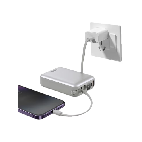 Bazic GoPower Fusion Mini 20K 3 in 1 Power Bank 20000mAh With Build in USB-C & Lightning Cable - Pebble