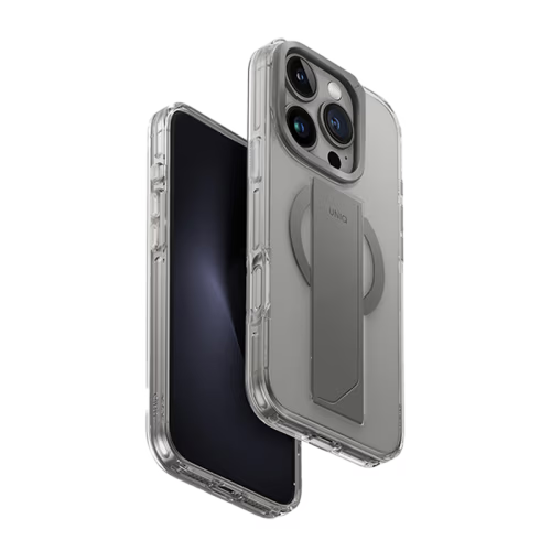 Uniq Hybrid Heldro Max MagSafe Case with Camera Stand for iPhone 16 Pro Max – Lucent Clear