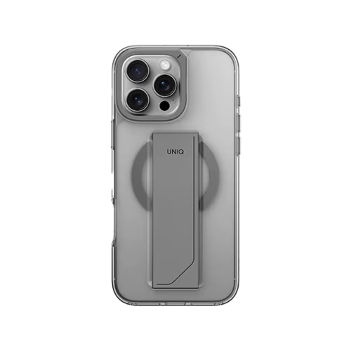 جراب Uniq Hybrid Heldro Max MagSafe مع حامل كاميرا لهاتف iPhone 16 Pro Max – شفاف لامع