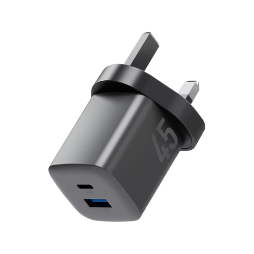 Energea Ampcharge Mini 1-Port USB-C and 1-Port USB-A 45W PD Wall Charger - Gunmetal