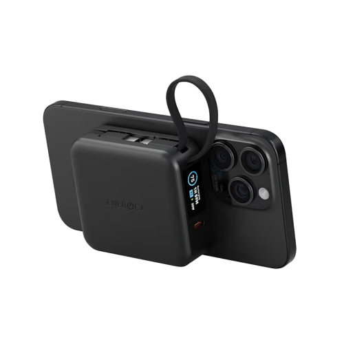 Energea Magpac Mini Plus Wireless Power Bank 10000mAh With Build in USB-C Cable & Display - Black