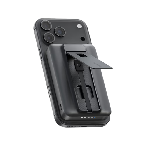 Energea MagPac Pro 35s With MagSafe Compatible Semi Solid State Power Bank With Built-in Cable and Stand 10000mAh - Gunmetal - Black