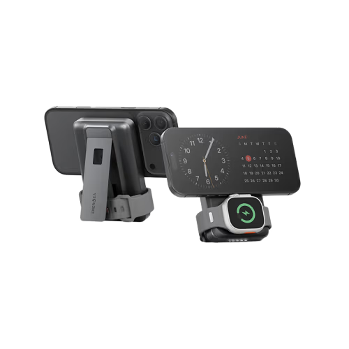 Energea MagPac Pro 35s With MagSafe Compatible Semi Solid State Power Bank With Built-in Cable and Stand 10000mAh - Gunmetal - Black