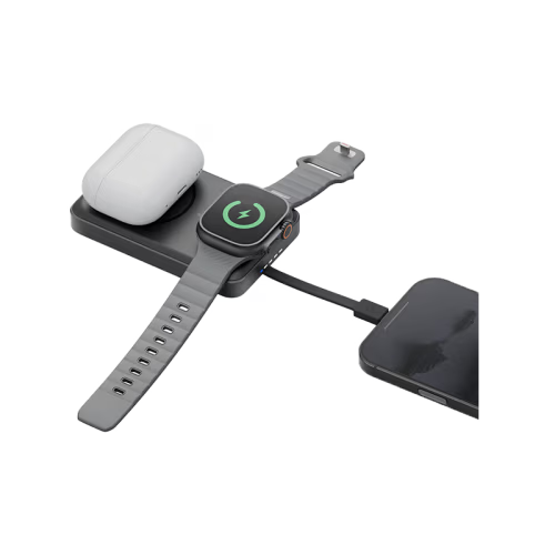Energea MagPac Pro 35s With MagSafe Compatible Semi Solid State Power Bank With Built-in Cable and Stand 10000mAh - Gunmetal - Black