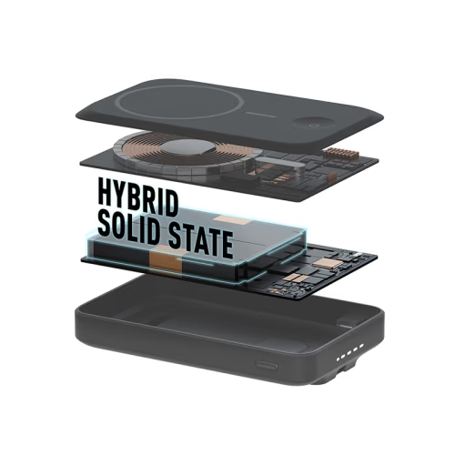 Energea MagPac Pro 35s With MagSafe Compatible Semi Solid State Power Bank With Built-in Cable and Stand 10000mAh - Gunmetal - Black