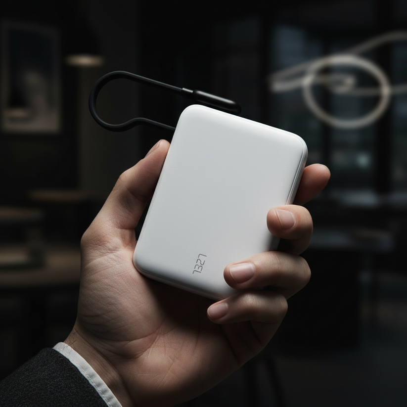 LZEL PrimeBrio 10K Mini PD Power Bank – 10000mAh, 30W, Built-in Type-C Cable - White