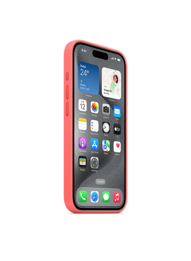 APPLE-iPhone 15 Pro Silicone MagSafe Back Cover with Soft Logo – Guava