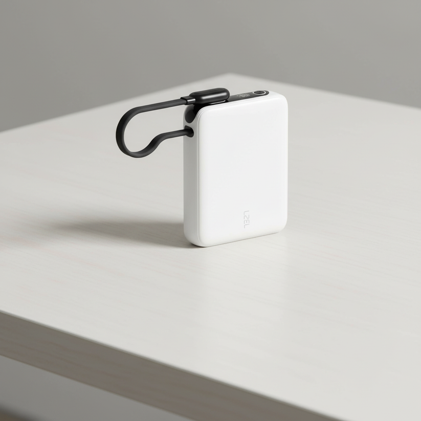 LZEL PrimeBrio 10K Mini PD Power Bank – 10000mAh, 30W, Built-in Type-C Cable - White