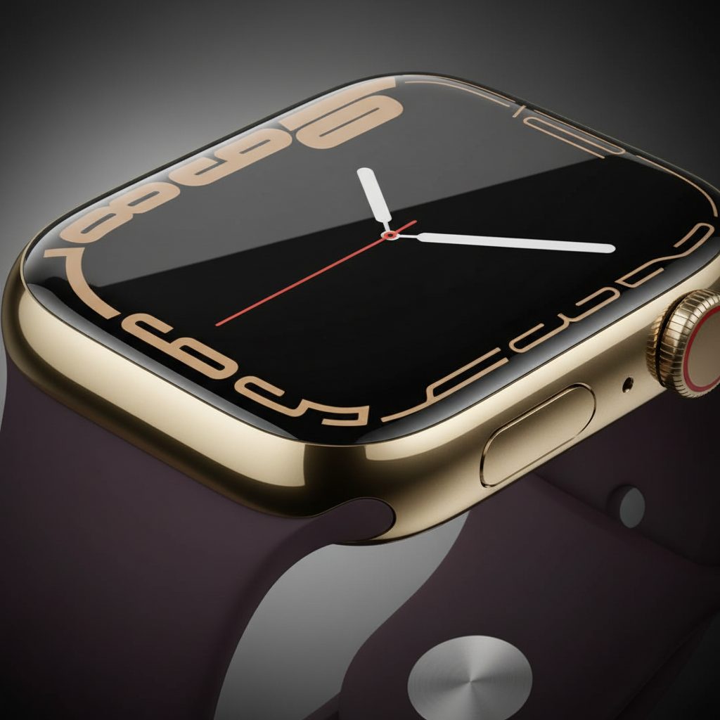 Apple Watch Series 7 GPS + Cellular, 45mm Gold Stainless Steel Case with Dark Cherry Sport Band - Regular