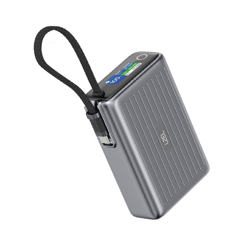 LZEL Neurode Sync 20000mAh PD 3.0 & QC 3.0 Power Bank - 65W - Built-In USB-C Cable - Gray