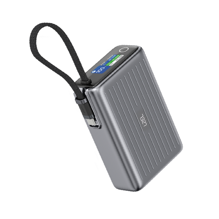 LZEL Neurode Sync 20000mAh PD 3.0 & QC 3.0 Power Bank - 65W - Built-In USB-C Cable - Gray