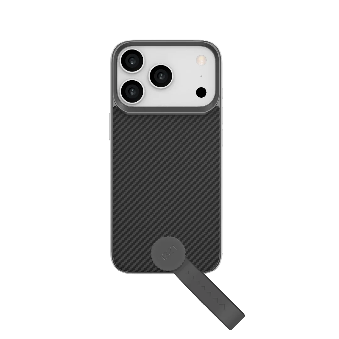 LZEL MagCarbon Strap Carbon Design with 360° Grip and Raised-Edge Protection Case for iPhone 17 Pro Max