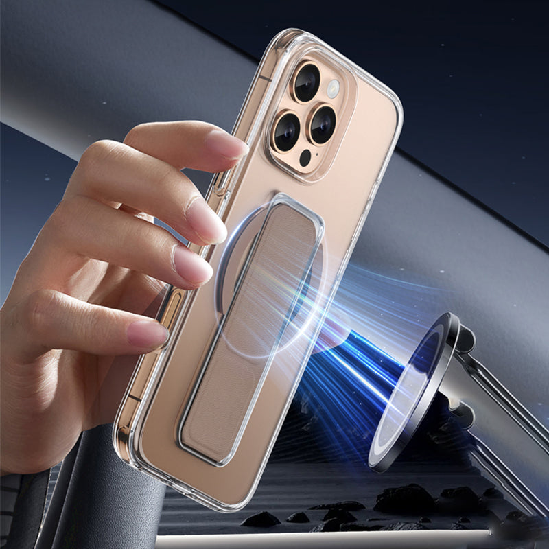 SnapGrip MagSafe Compatible Case For iPhone 16 Series | Leather Grip & Foldable Stand