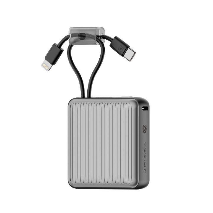 90 Percent Primcore Neo 22.5W Dual Built-In Cables Power Bank Powerdelivery | Qc 3.0 | Usb-C & Lightning | Gray