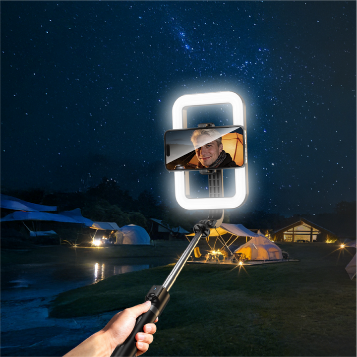 LZEL Lenssnap Series 3-In-1 Compact Selfie Stick With Tripod 360° Rotation - Tri-Color Ring Light | 138 ~ 25 Cm