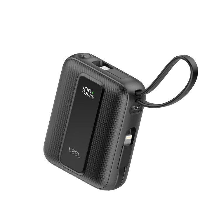 LZEL AMPNEO1O Mini 10000mAh PD Power Bank 30W | Built-in Type-C &amp; Lightning Cable | Type-C Input/Output