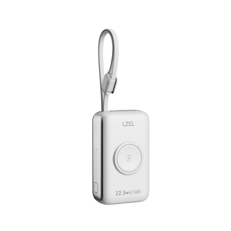 LZEL Ampflow10 Mini 10000Mah Pd Power Bank 22.5W | Built-In Type-C &amp; Lightning Cable | Wireless Charging