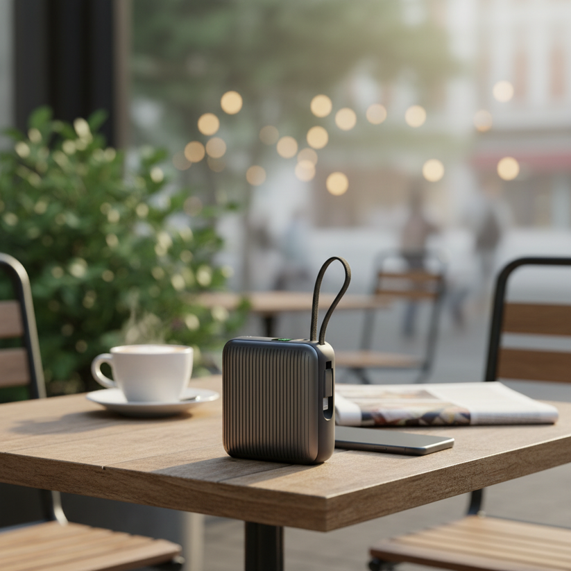 LZEL Neurode Sync 10000mAh PD Mini Power Bank 22.5W with Built-In Cable – Black