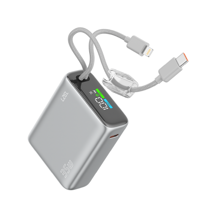 LZEL Neurovolt 10K Pd 35W Mini Power Bank Pd3.0 & Qc3.0 | Usb-C Cable & Lightning Cable | Silver