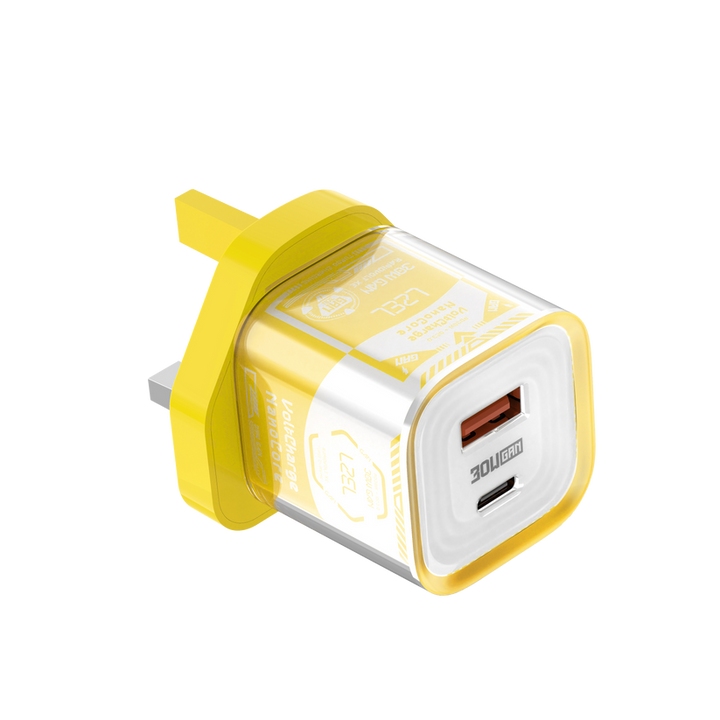 LZEL VoltCharge NanoCore – 30W GaN Transparent Wall Charger - Yellow