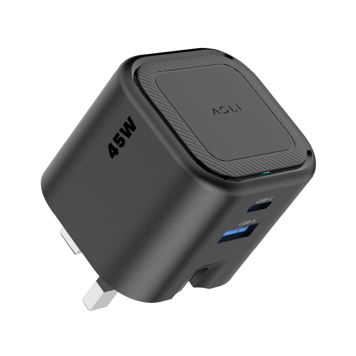 Asli  Global Powercore 45 Gan Dual Port Usb-A & Usb-C Fast Charger - Black