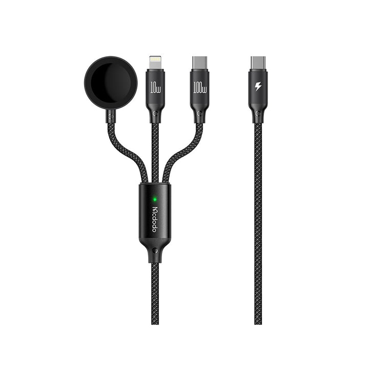 MCDODO-CABLE 3IN ONE TYPE C+ LIGHTNING+ WATCH CHARGER 100W-1.2M