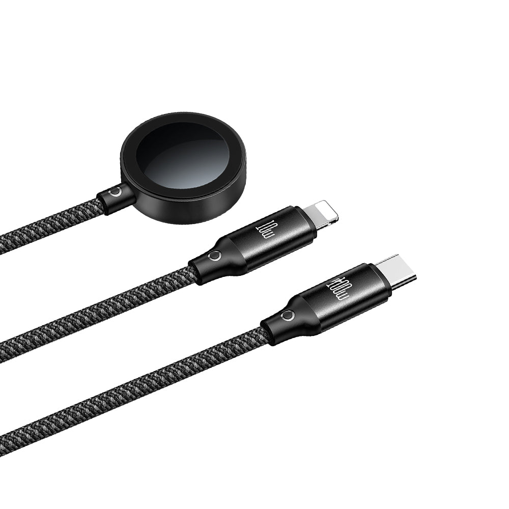 MCDODO-CABLE 3IN ONE TYPE C+ LIGHTNING+ WATCH CHARGER 100W-1.2M