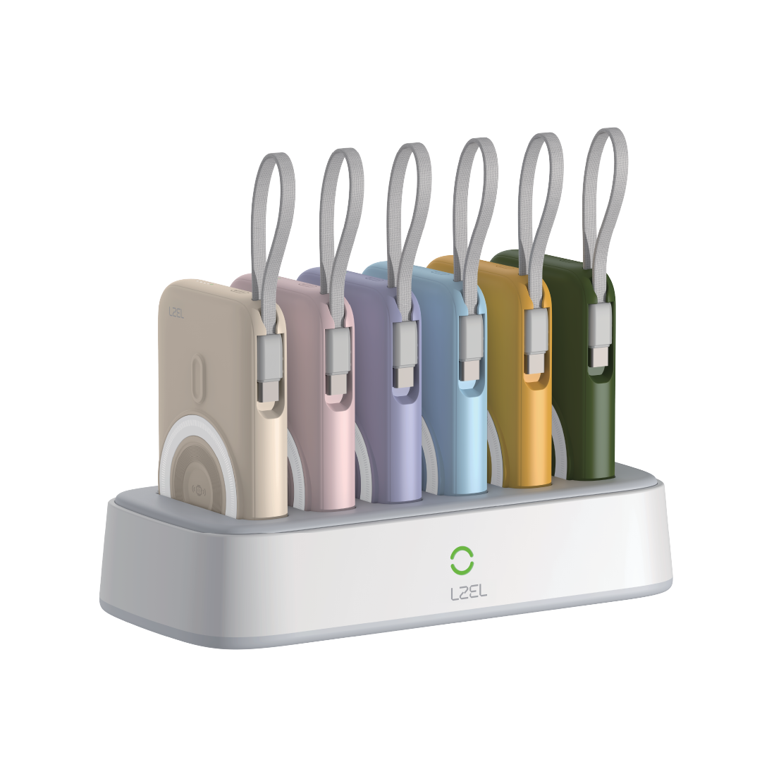 LZEL HexaEnergia Station 6x Wireless Powerbank Charging Dock - 10000mAh Full Battery - Built-in Cable - White