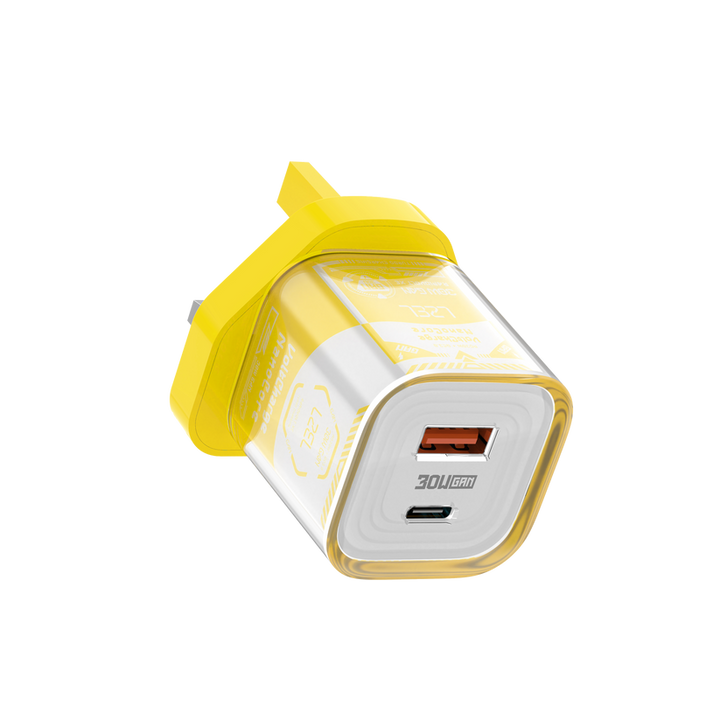 LZEL VoltCharge NanoCore – 30W GaN Transparent Wall Charger - Yellow
