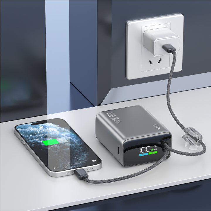 LZEL Neurovolt 15K Pd22.5W Mini Power Bank Pd3.0 & Qc3.0 | Usb-C Cable & Lightning Cable | Gray