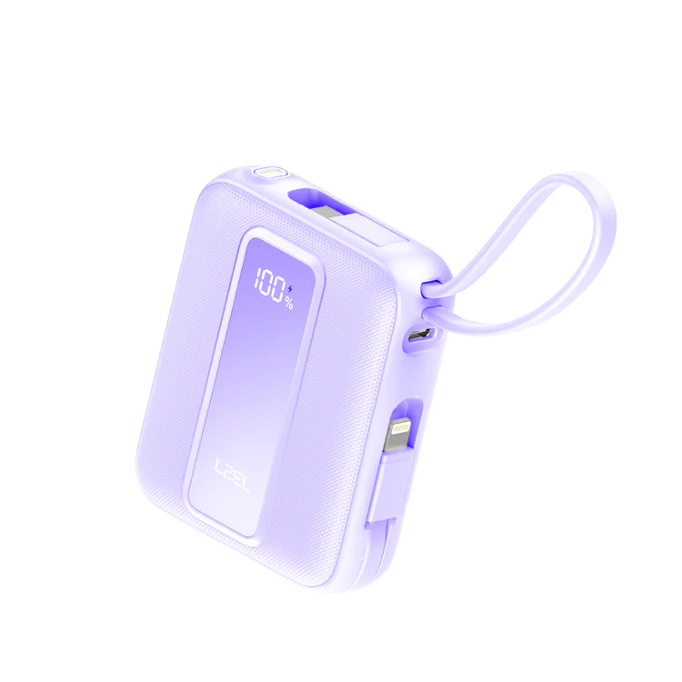 LZEL AMPNEO1O Mini 10000mAh PD Power Bank 30W | Built-in Type-C &amp; Lightning Cable | Type-C Input/Output