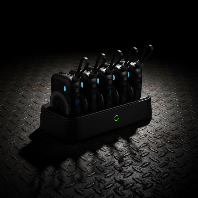 LZEL PentaEnergia Station - 5X 10,000mAh Wireless Power Bank & Charging Dock with Built-in Cable - Black