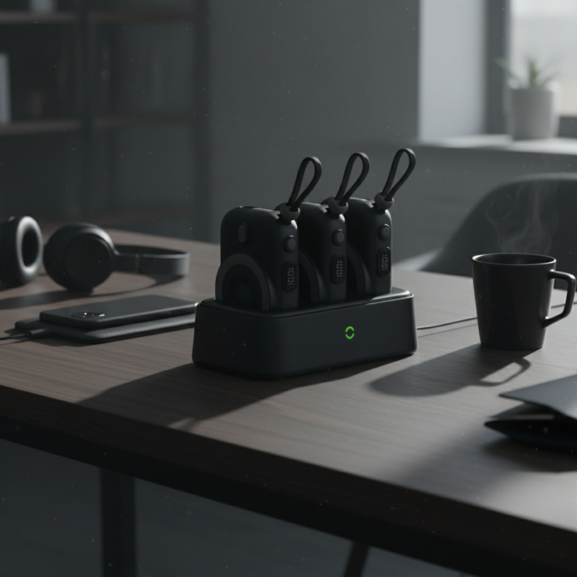 LZEL TrioEnergia Station - Trio 10,000mAh Wireless Power Bank & Charging Dock With Built-in Cable - Black