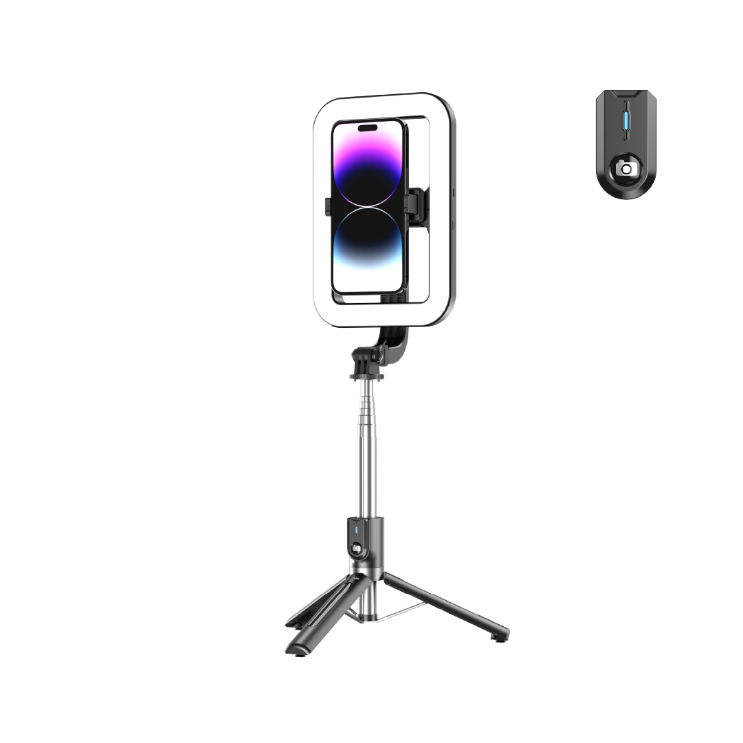 LZEL Lenssnap Series 3-In-1 Compact Selfie Stick With Tripod 360° Rotation - Tri-Color Ring Light | 138 ~ 25 Cm