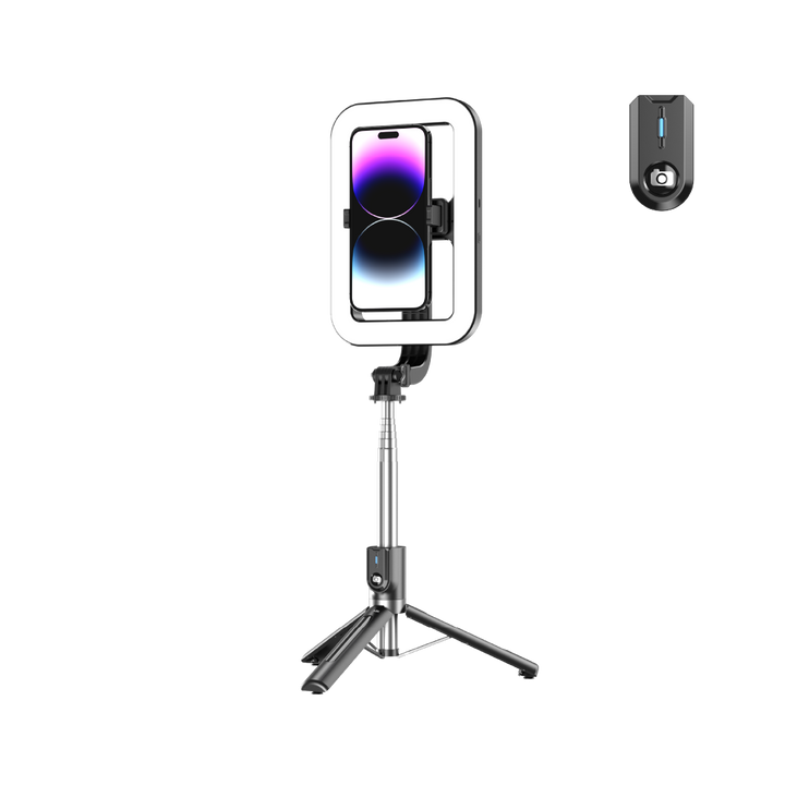 LZEL Lenssnap Series 3-In-1 Compact Selfie Stick With Tripod 360° Rotation - Tri-Color Ring Light | 138 ~ 25 Cm