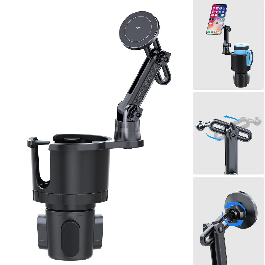 LZEL 2-In-1 Magnetic Car Phone Mount &amp; Cup Holder Hands-Free Viewing - Strong Stability - Universal Phone Compatibility